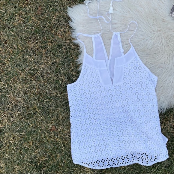 Athleta white eyelet layered knit tank large - Picture 1 of 8